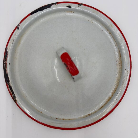 Vintage Enamelware Metal Lid Red Rim 8" Diameter Rustic Farmhouse Style Lid Only - Picture 6 of 6